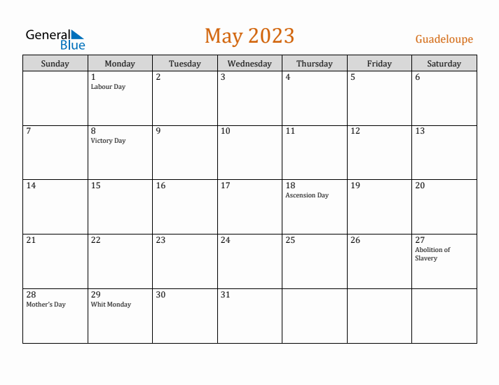 May 2023 Holiday Calendar with Sunday Start