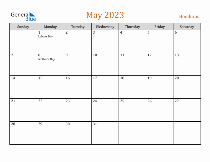 May 2023 Holiday Calendar with Sunday Start