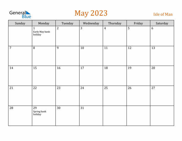 May 2023 Holiday Calendar with Sunday Start