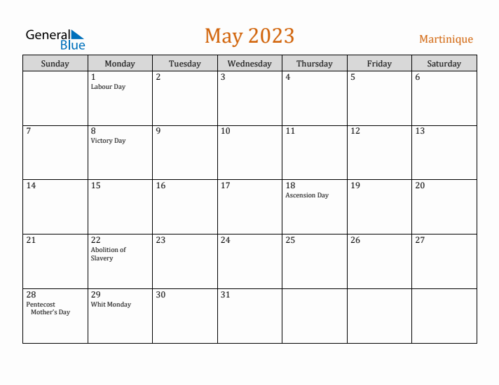 May 2023 Holiday Calendar with Sunday Start