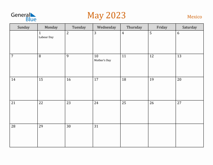 May 2023 Holiday Calendar with Sunday Start