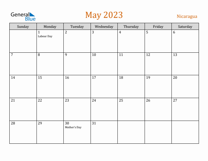 May 2023 Holiday Calendar with Sunday Start