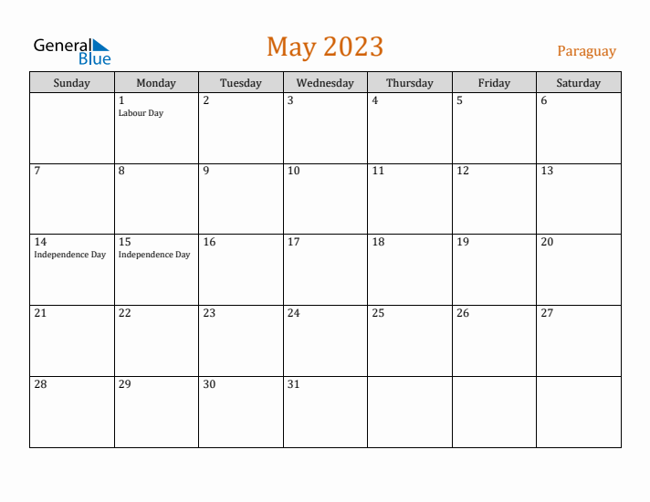 May 2023 Holiday Calendar with Sunday Start