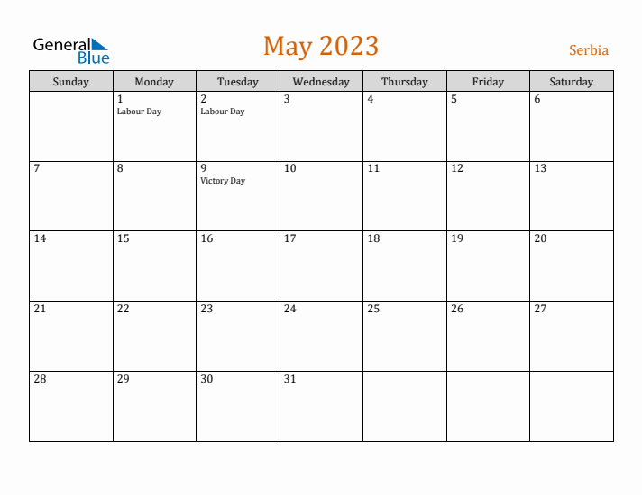 May 2023 Holiday Calendar with Sunday Start