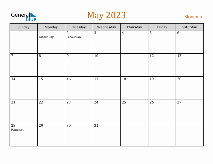 May 2023 Holiday Calendar with Sunday Start