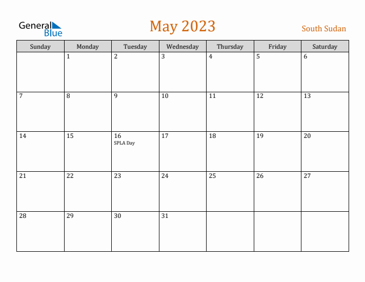 May 2023 Holiday Calendar with Sunday Start