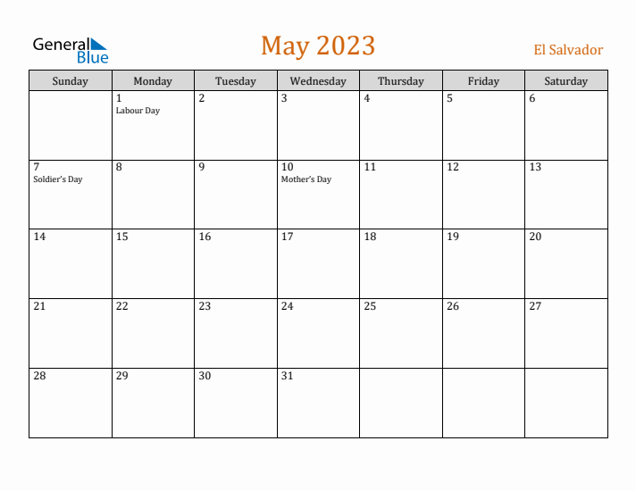 May 2023 Holiday Calendar with Sunday Start