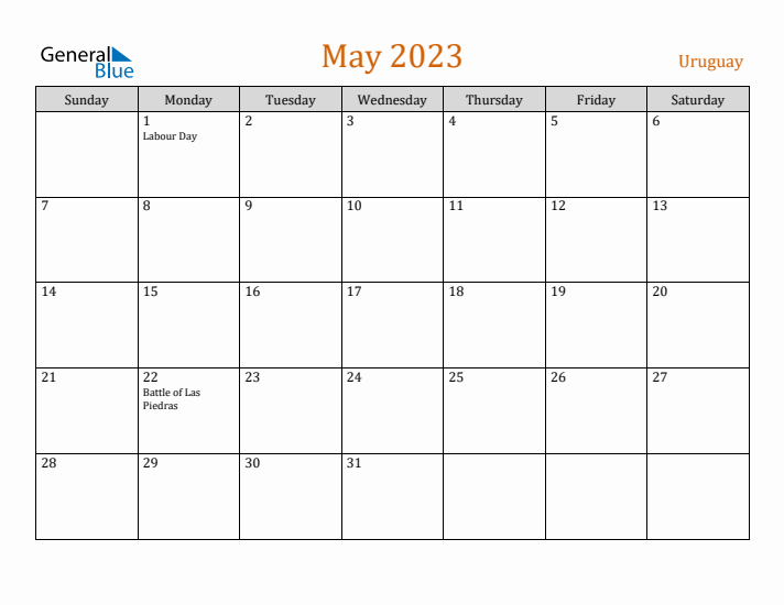 May 2023 Holiday Calendar with Sunday Start