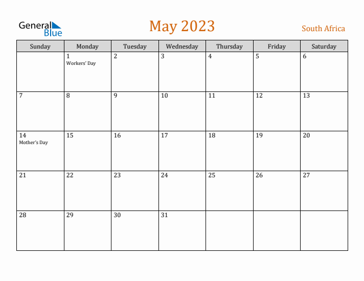 May 2023 Holiday Calendar with Sunday Start