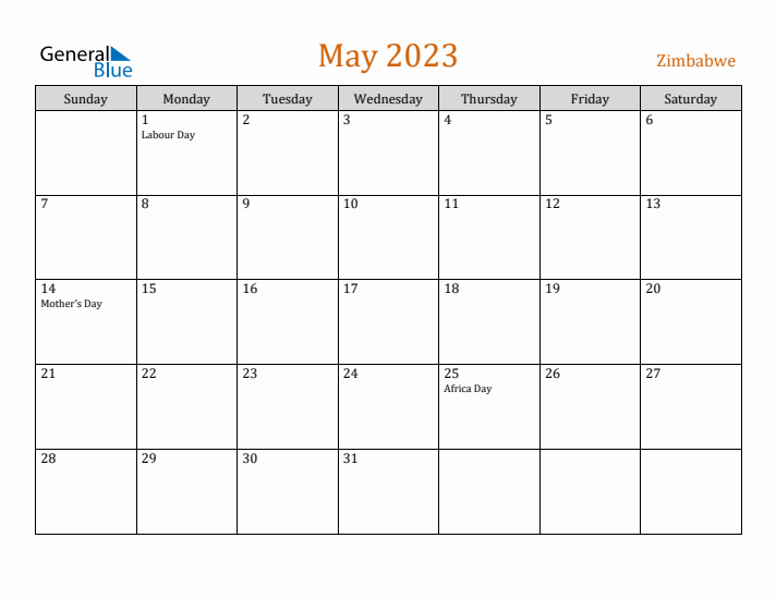 May 2023 Holiday Calendar with Sunday Start