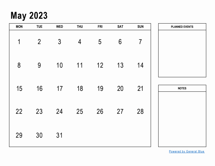 May 2023 Calendar Planner