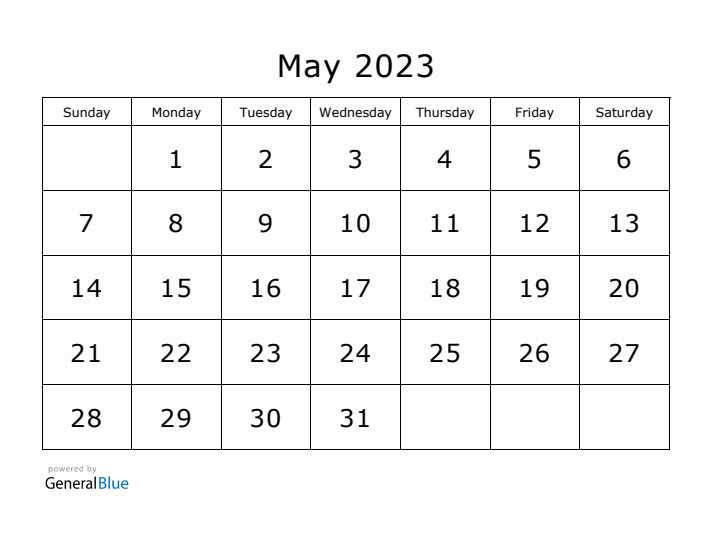 Printable May 2023 Calendar - Sunday Start