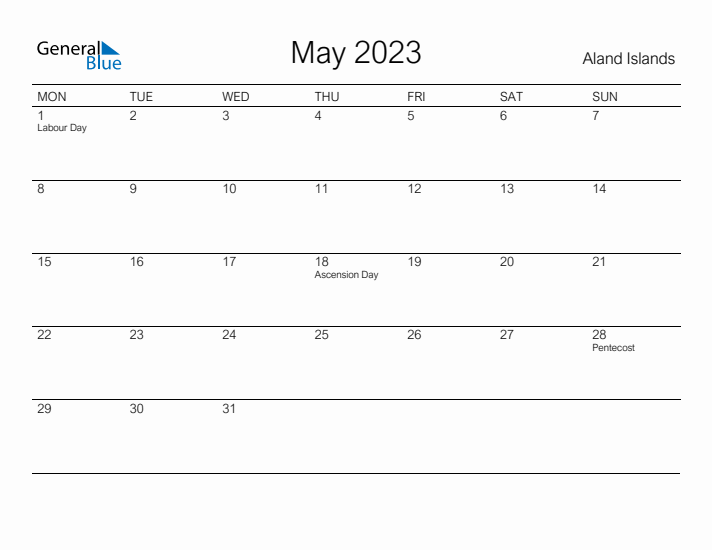 Printable May 2023 Calendar for Aland Islands