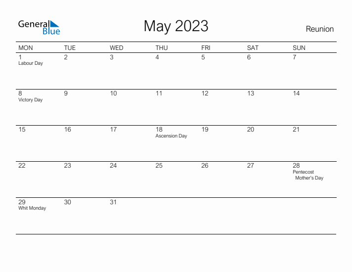 Printable May 2023 Calendar for Reunion