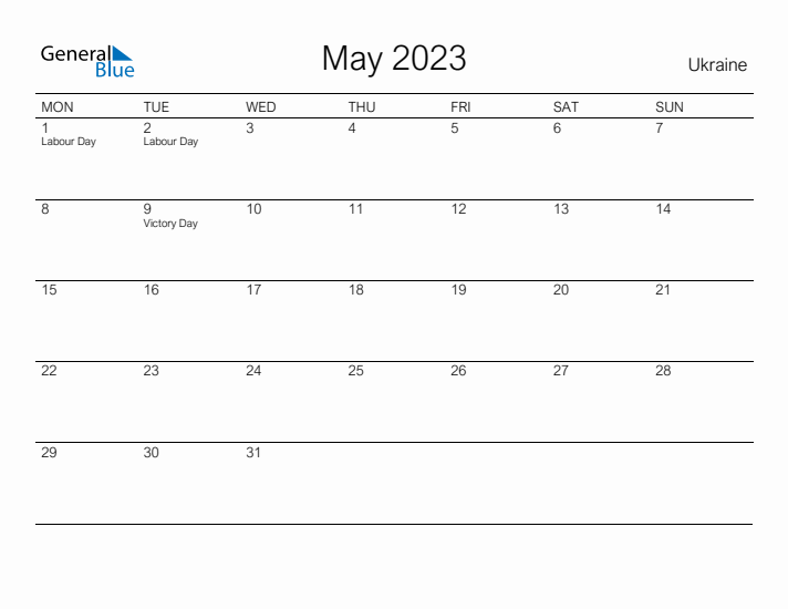 Printable May 2023 Calendar for Ukraine