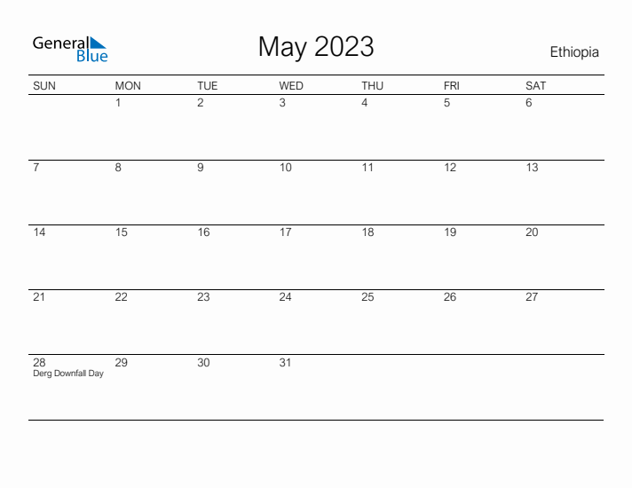 Printable May 2023 Calendar for Ethiopia