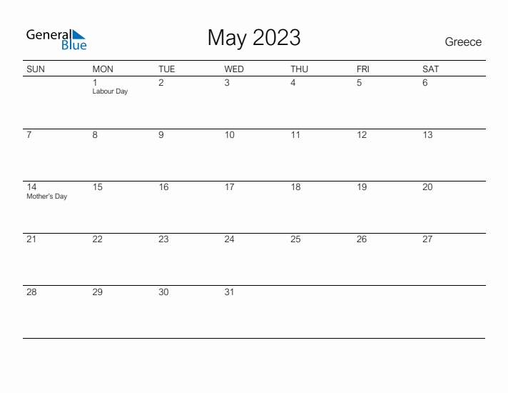 Printable May 2023 Calendar for Greece