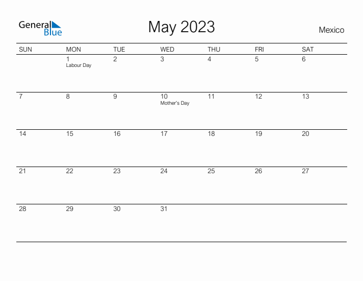 Printable May 2023 Calendar for Mexico