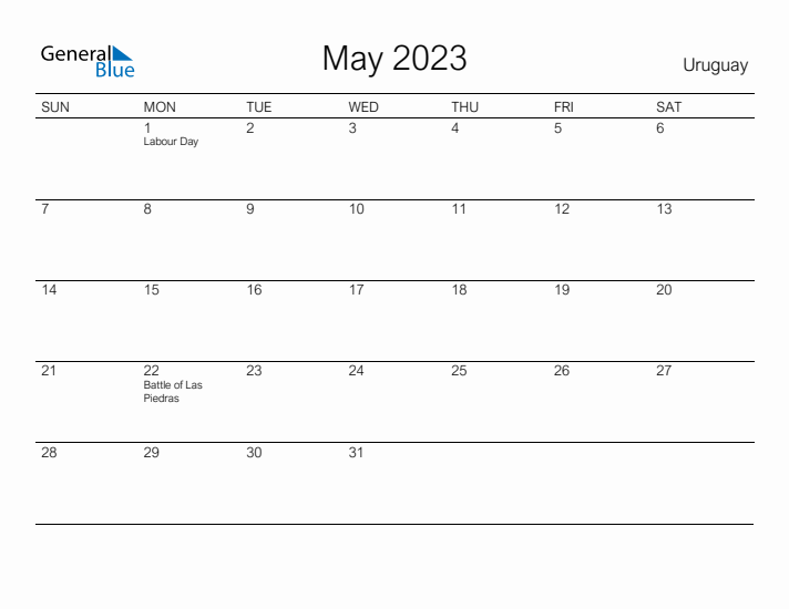 Printable May 2023 Calendar for Uruguay