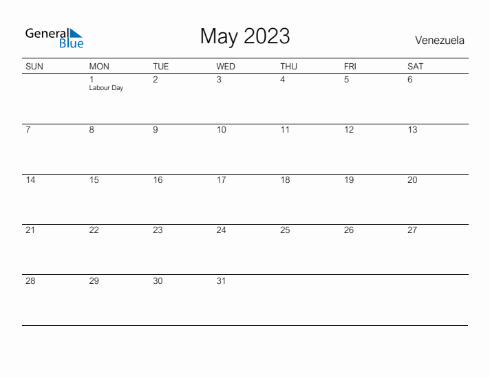 Printable May 2023 Calendar for Venezuela