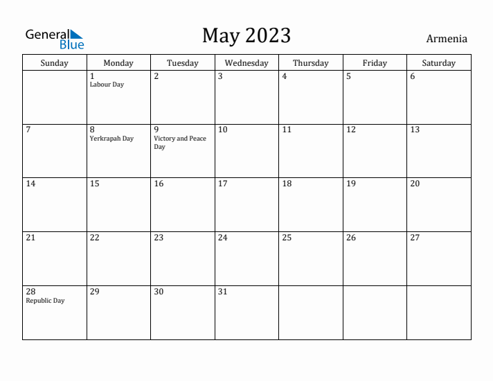 May 2023 Calendar Armenia