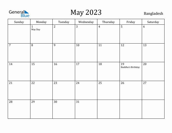 May 2023 Calendar Bangladesh