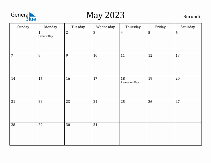 May 2023 Calendar Burundi