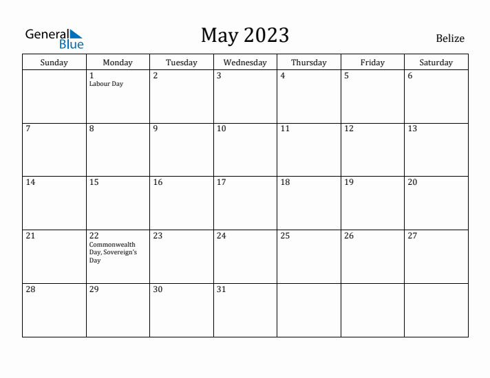 May 2023 Calendar Belize