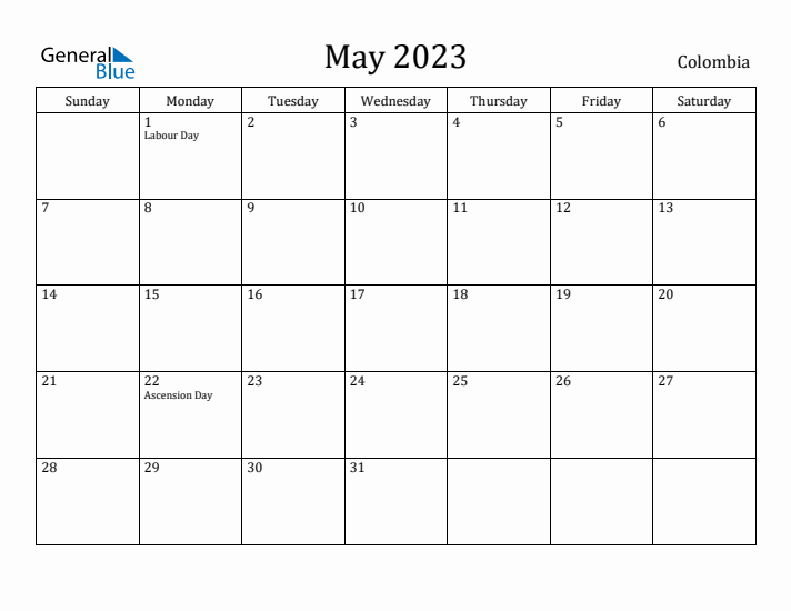 May 2023 Calendar Colombia