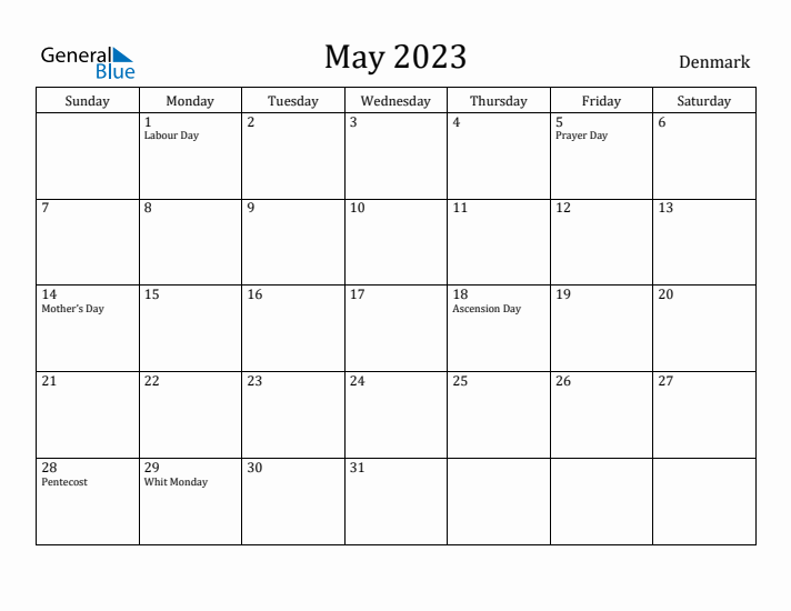 May 2023 Calendar Denmark