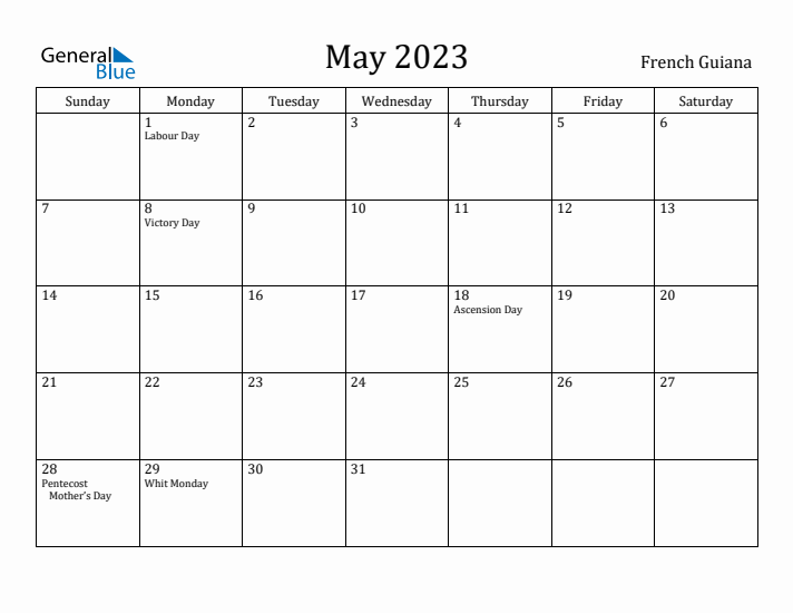 May 2023 Calendar French Guiana