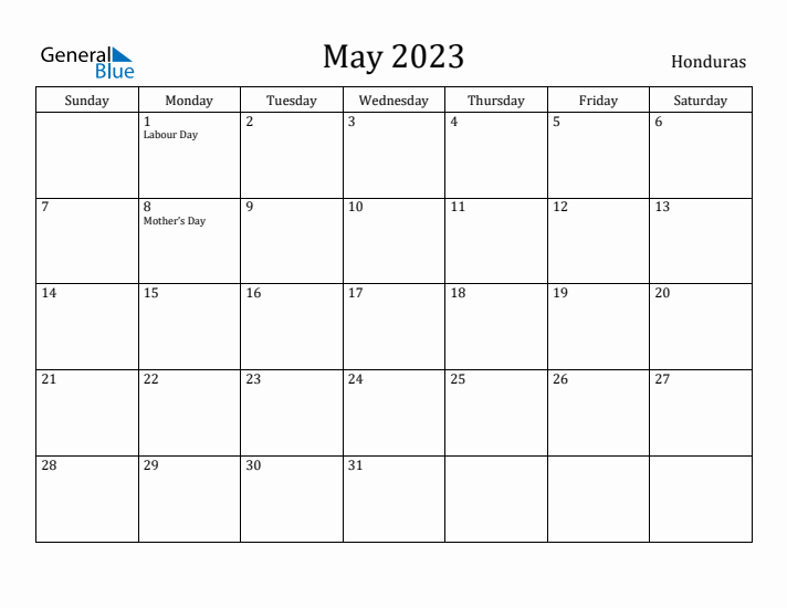 May 2023 Calendar Honduras