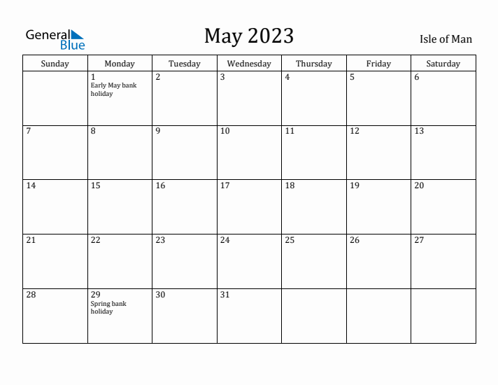 May 2023 Calendar Isle of Man