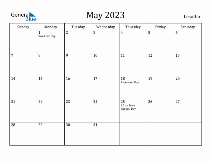 May 2023 Calendar Lesotho