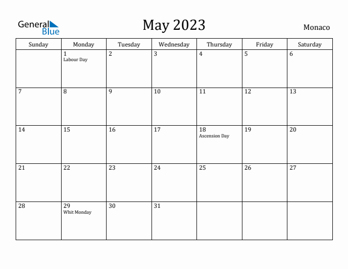 May 2023 Calendar Monaco