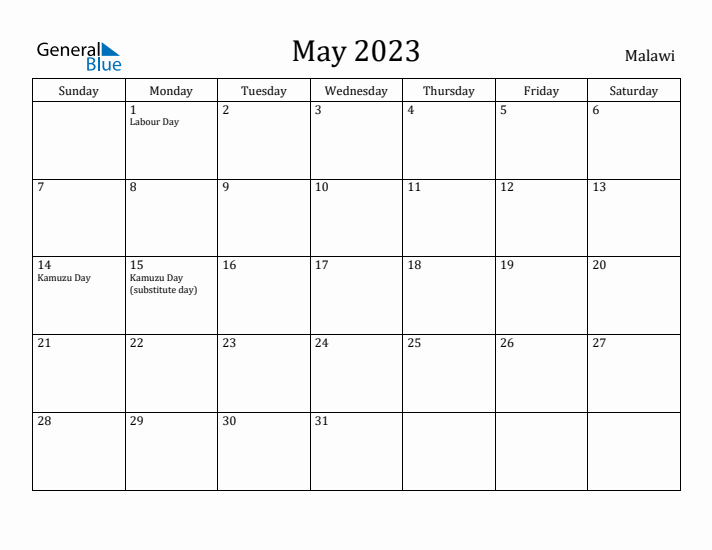 May 2023 Calendar Malawi