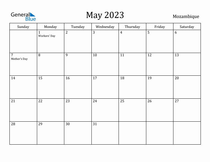 May 2023 Calendar Mozambique