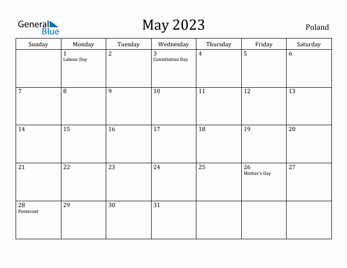 May 2023 Calendar Poland