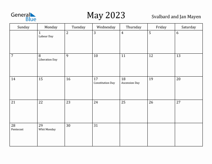 May 2023 Calendar Svalbard and Jan Mayen