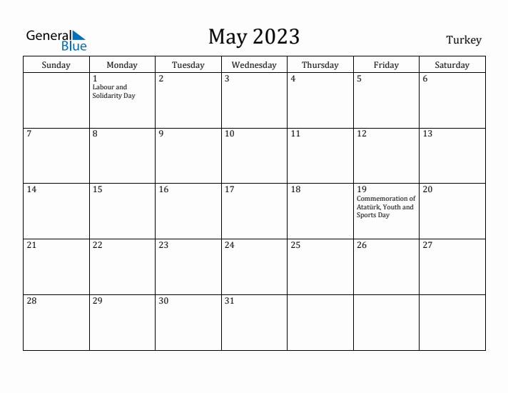 May 2023 Calendar Turkey