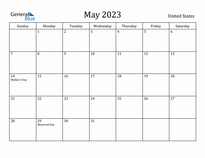 May 2023 Calendar United States