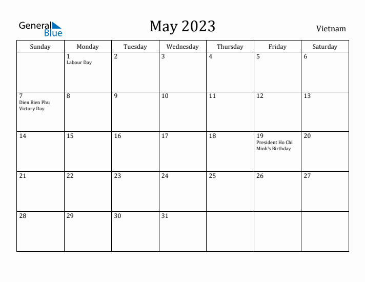 May 2023 Calendar Vietnam