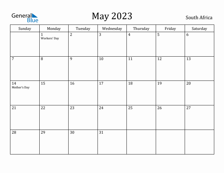 May 2023 Calendar South Africa