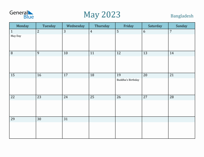 May 2023 Calendar with Holidays