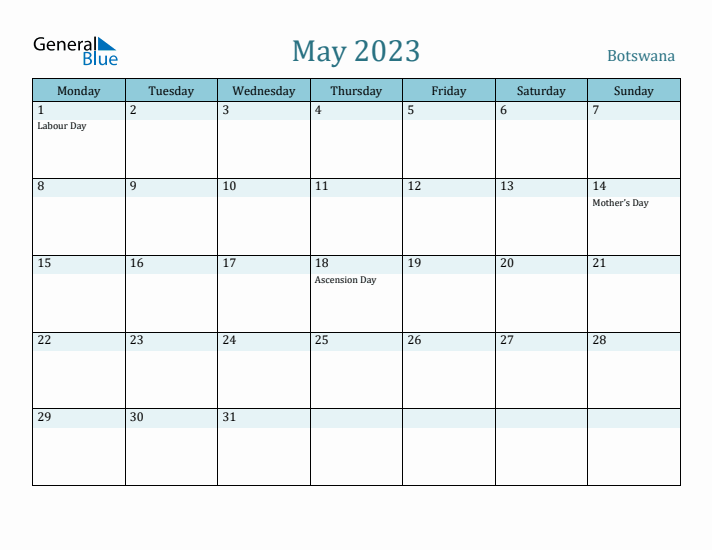 May 2023 Calendar with Holidays