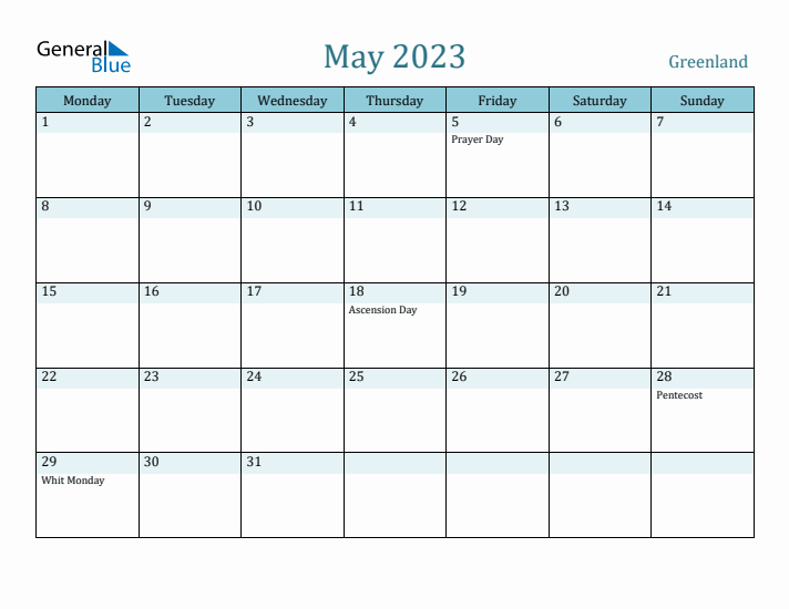 May 2023 Calendar with Holidays