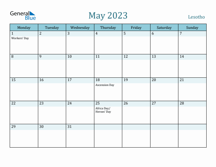 May 2023 Calendar with Holidays