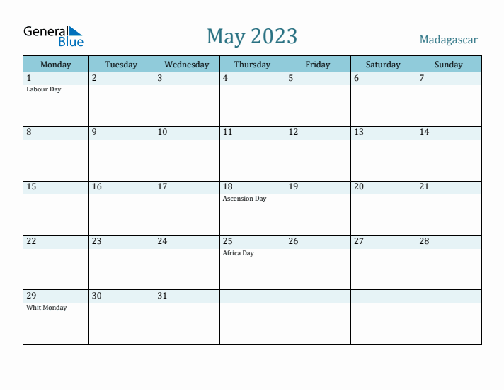 May 2023 Calendar with Holidays