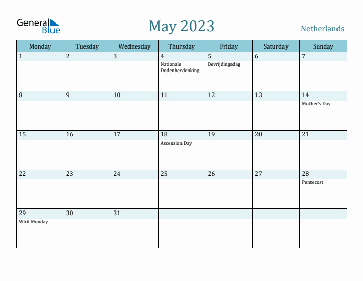 May 2023 Calendar with Holidays