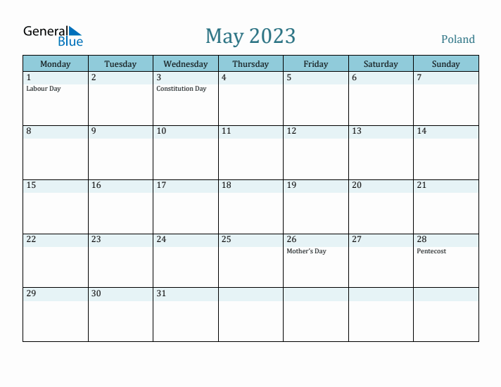 May 2023 Calendar with Holidays